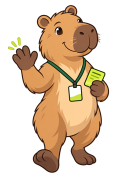 Barcy the capybara waving hello